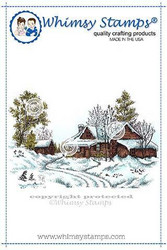 Whimsy Stamps Wintry Cabin -leimasin