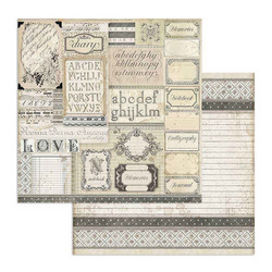 Stamperia Calligraphy skräppipaperi Patchwork of Labels