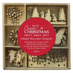 Docrafts Christmas Mixed Wooden Shapes Snowy Town -puukoristeet