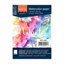 Florence Watercolour -vesiväripaperi, sileä, A6, 36 kpl, valkoinen, 200 g