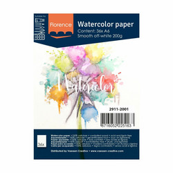 Florence Watercolour -vesiväripaperi, sileä, A6, 36 kpl, luonnonvalkoinen, 200 g