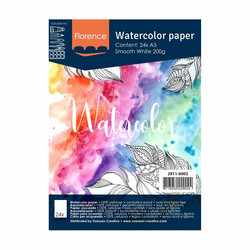Florence Watercolour -vesiväripaperi, sileä, A5, 24 kpl, valkoinen, 200 g
