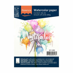 Florence Watercolour -vesiväripaperi, sileä, A5, 24 kpl, luonnonvalkoinen, 200 g