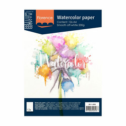 Florence Watercolour -vesiväripaperi, sileä, A4, 12 kpl, luonnonvalkoinen, 200 g