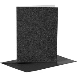 Korttipohjat ja Kirjekuoret, A6, glittermusta, 4kpl