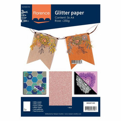 Florence glitterkartonki, sävy Rose, A4, 5 arkkia