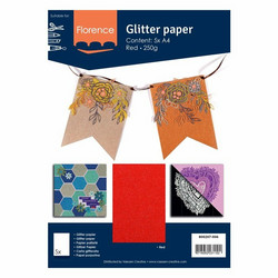 Florence glitterkartonki, sävy Red, A4, 5 arkkia