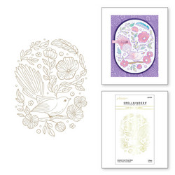 Spellbinders Glimmer Hot Foil -kuviolevy Stylish Oval Floral Bird