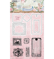 Studio Light leimasin- ja stanssisetti Jenine's Mindful Art, Romantic Moments, Postage Stamps