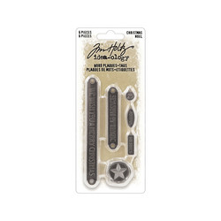 Tim Holtz Idea-Ology Metal Adornments -koristeet, Christmas Word Plaques + Tags