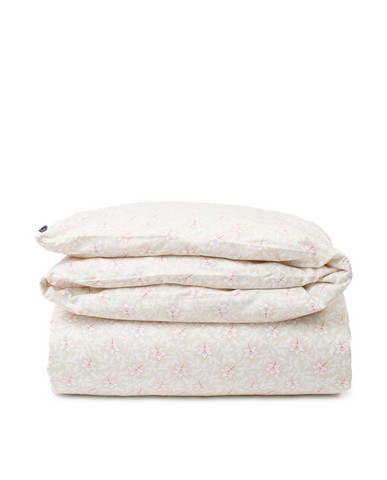 Light Beige/Pink Flower Print Cotton Sateen Duvet Cover, Lexington