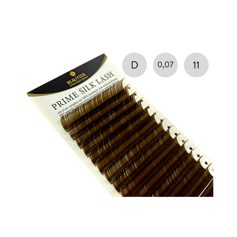 Prime Silk Lash - D-curl - 0,07 mm - brown - 11mm – Verkkokauppa