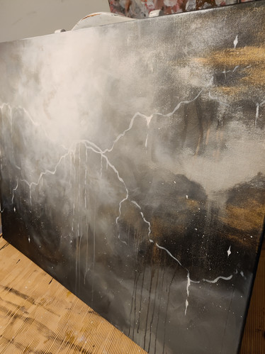Abstrakti maalaus 'dreams behind a silver cloud' 116*89cm