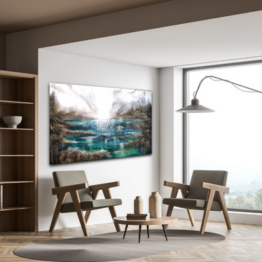 Suuri maalaus 'aamuauringon säteet valaisee maan'' 150*100cm