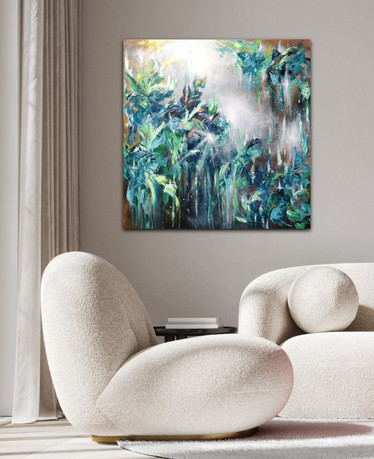 Abstrakti kukka aiheinen maalaus 'katso lähelle, että näet kauas' 90*90cm