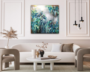 Abstrakti kukka aiheinen maalaus 'katso lähelle, että näet kauas' 90*90cm