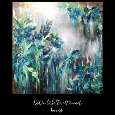 Abstrakti kukka aiheinen maalaus 'katso lähelle, että näet kauas' 90*90cm