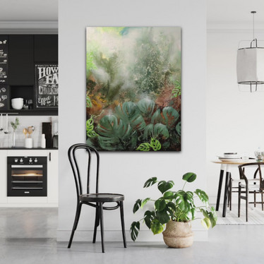 MYYTY! Vihreän sävyinen taidemaalaus 'vaiettu salaisuus ' 89*116cm