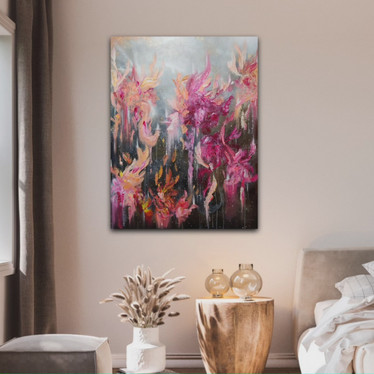 Kukka aiheinen Abstrakti maalaus 'a beautiful secret' 89*116cm