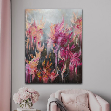 Kukka aiheinen Abstrakti maalaus 'a beautiful secret' 89*116cm