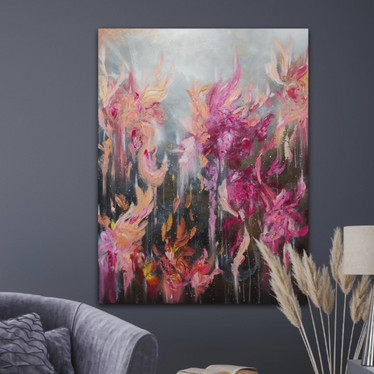 Kukka aiheinen Abstrakti maalaus 'a beautiful secret' 89*116cm