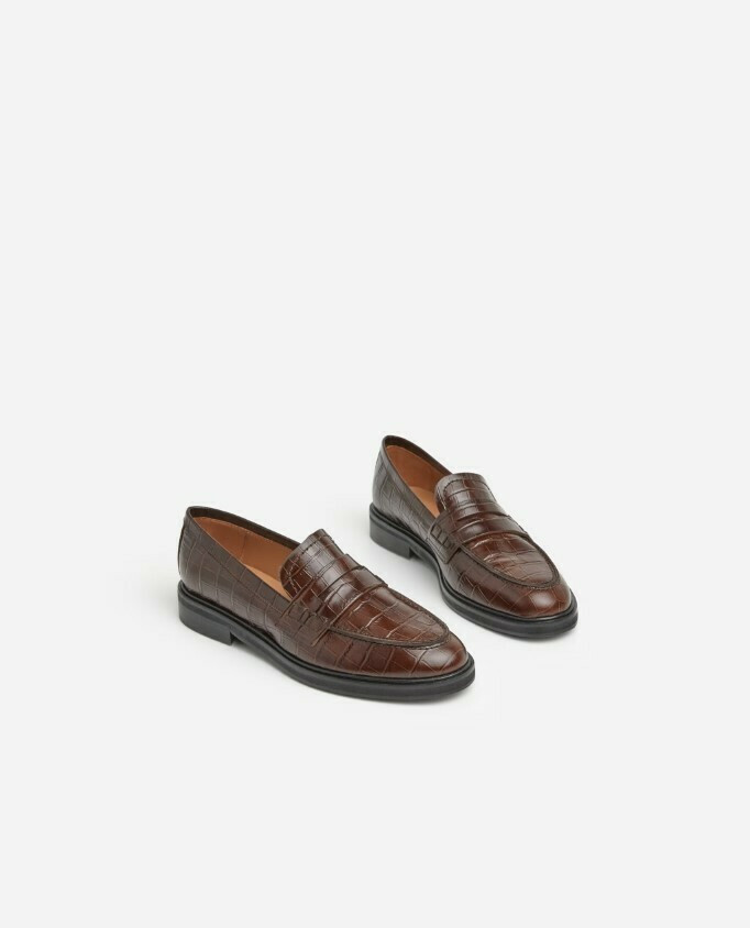 Flattered, Sara Leather Brown Croco Loafer