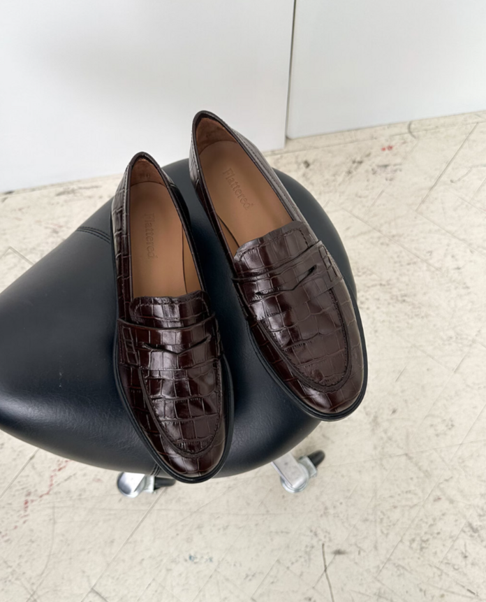 Flattered, Sara Leather Brown Croco Loafer