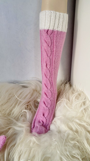 Vaaleanpunaiset palmikko villasukat koko n. 40, 26cm