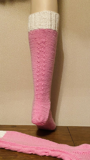 Vaaleanpunaiset palmikko villasukat koko n. 40, 26cm