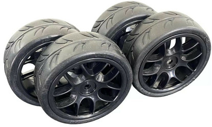 Ride 1:10 Belted Tires 24mm Preglued with 10 Spoke Wheel - Black (4)