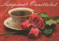 Lämpimät onnittelut - ruusut ja kahvi