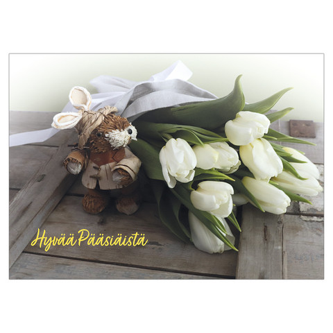 Hyvää pääsiäistä - pupu ja tulppaanit