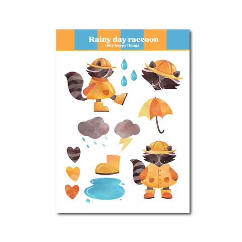 Only Happy Things - Rainy day raccoon stickers (A6)