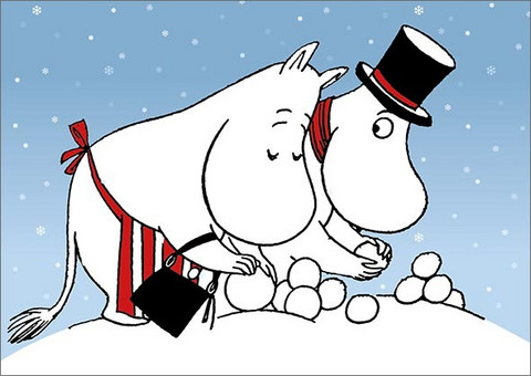 Moominmamma, Moominpappa and snowballs