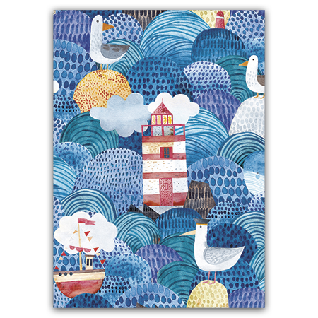 Seagulls, lighthouse and sea (with lacquer effects)