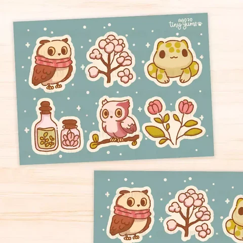 Tiny Yume - Owl and frog (sticker sheet 7.7x10.5cm)