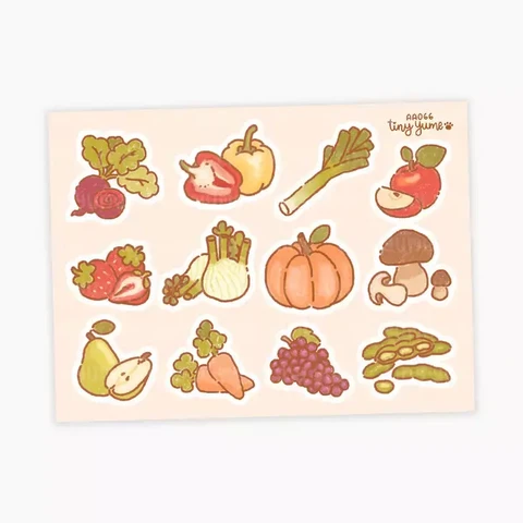 Tiny Yume - Fruits and vegetables (sticker sheet 9.2x12.5cm)