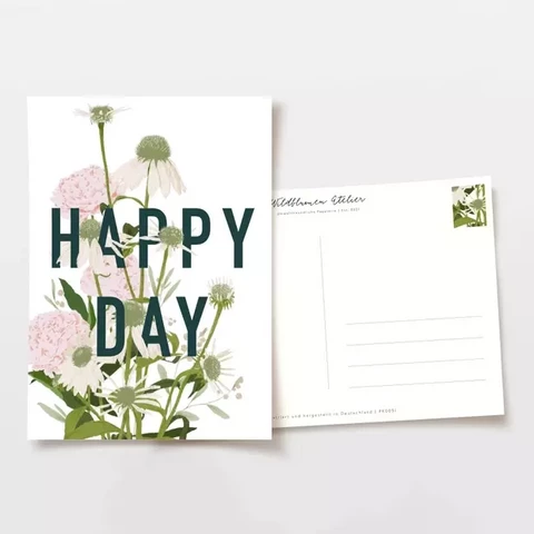 Wildblumen Atelier - Happy Day lettering postcard with flowers