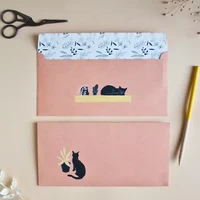 Pitkä kirjekuori 22x11cm - Kissa ja kasvi