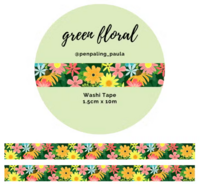 Penpaling Paula washiteippi - Green floral (1.5cm x 10m)