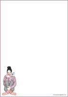 Girl and cat - writing papers (A5, 10s) #2