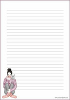 Girl and cat - writing papers (A5, 10s) #2