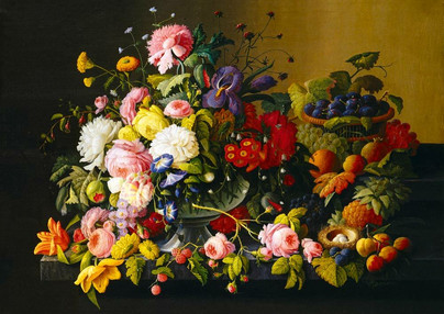 Severin Roesen - Still Life, Flowers and Fruit, 1000 palaa
