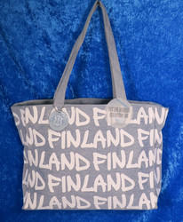Ostosassi FINLAND iso farkkukassi, vaaleampi. Canvas bag large.