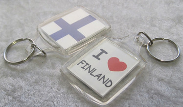 Avaimenperä Suomen lippu jossa I love Finland, akryyli 42x67mm+lenkit
