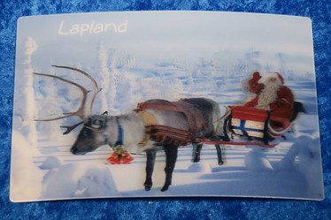 3D-postikortti poro ja joulupukki, luminen metsä, Lapland 145x95mm