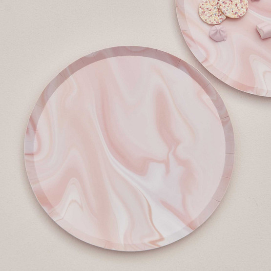 Pinkki marmori kertakäyttöinen lautanen