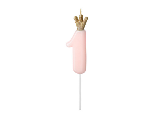1 numero kynttilä kruunulla - vaaleanpunainen 9,5cm
