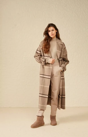 Yaya villakangastakki ruudullinen cashew brown dessin