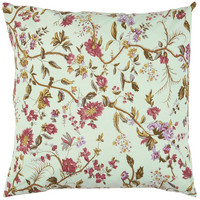 Ib Laursen tyynynpäällinen 50x50 cm Alexandra vaalea turkoosi pohja, punertavia kukkia
